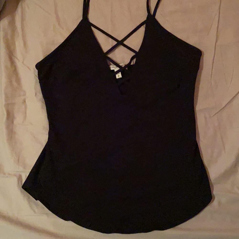Black Express tank top with strappy front detail